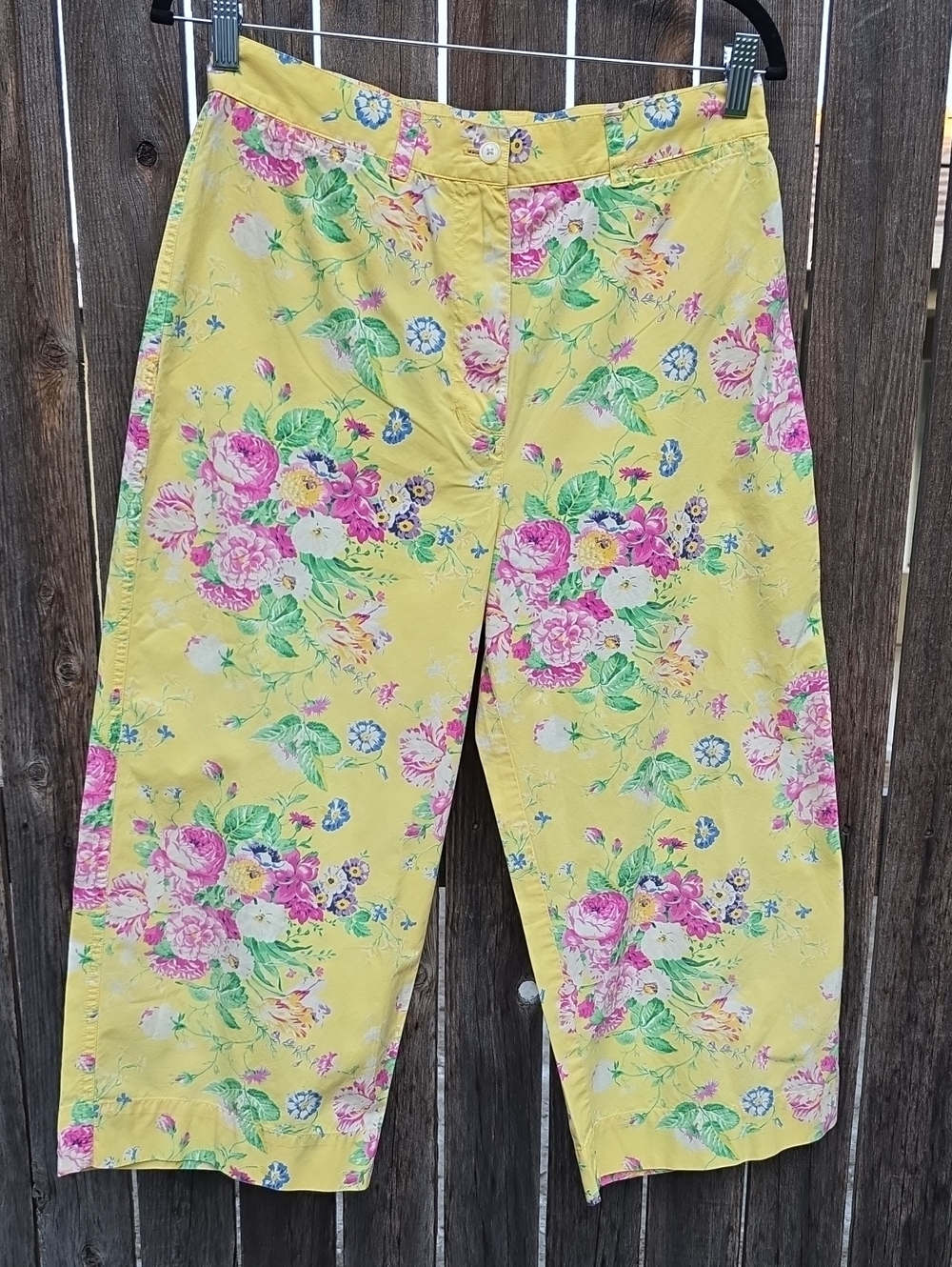Lauren Ralph Lauren Yellow Pink Floral Capris Vintage 100% Cotton Hong Kong Made